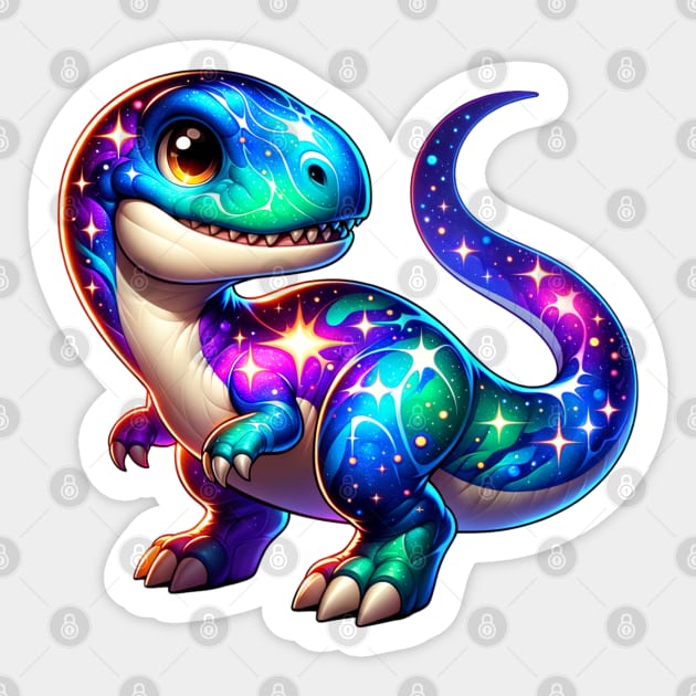 Cute T-Rex Dinosaur with Galaxy Dino Lover Sticker by Odetee